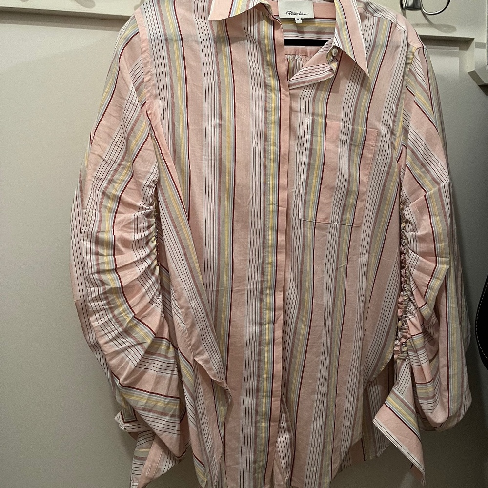 3.1 Phillip Lim Gathered-Sleeve Striped Shirt
